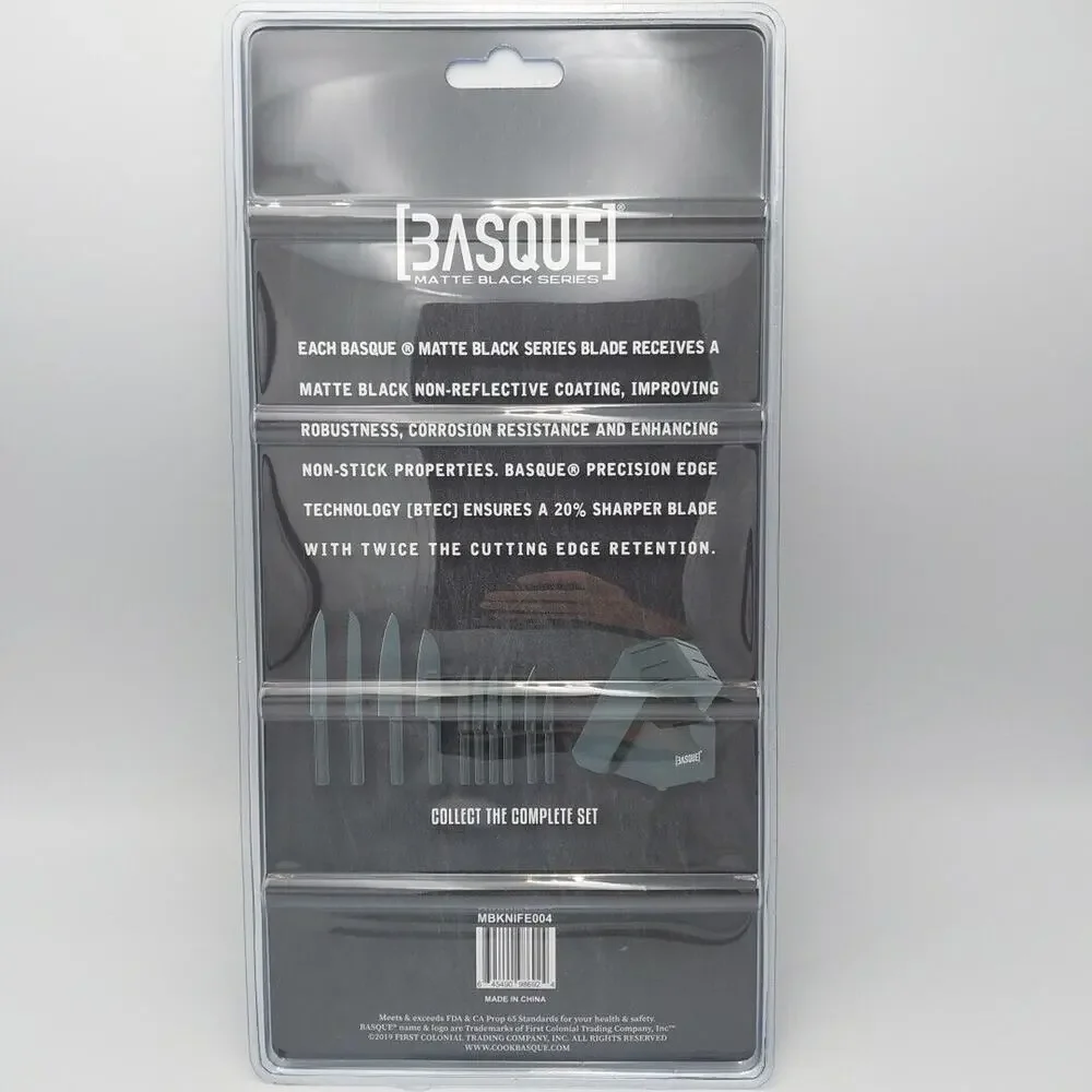 Basque Matte Black Series‎ Steak Knives. Set Of 4. New In Package.